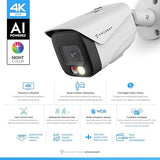 Amcrest UltraHD 4K (8MP) IP PoE AI Camera, FOV 129°, 49ft Color Nightvision, Security Outdoor Bullet Camera, Human & Vehicle Detection, Active Deterrent, 4K @15fps, IP8M-2796EW-AI (White)